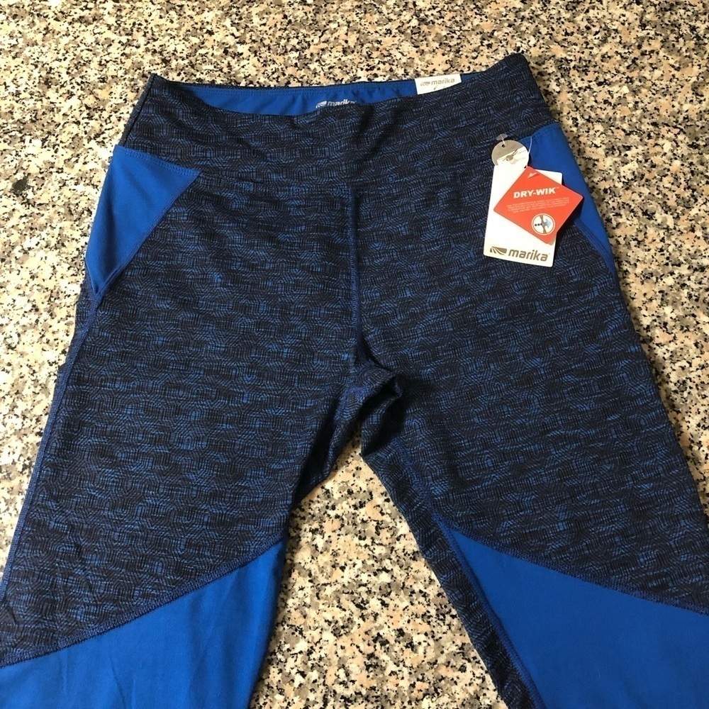 NWT Marika Blue and Black Leggings Size L